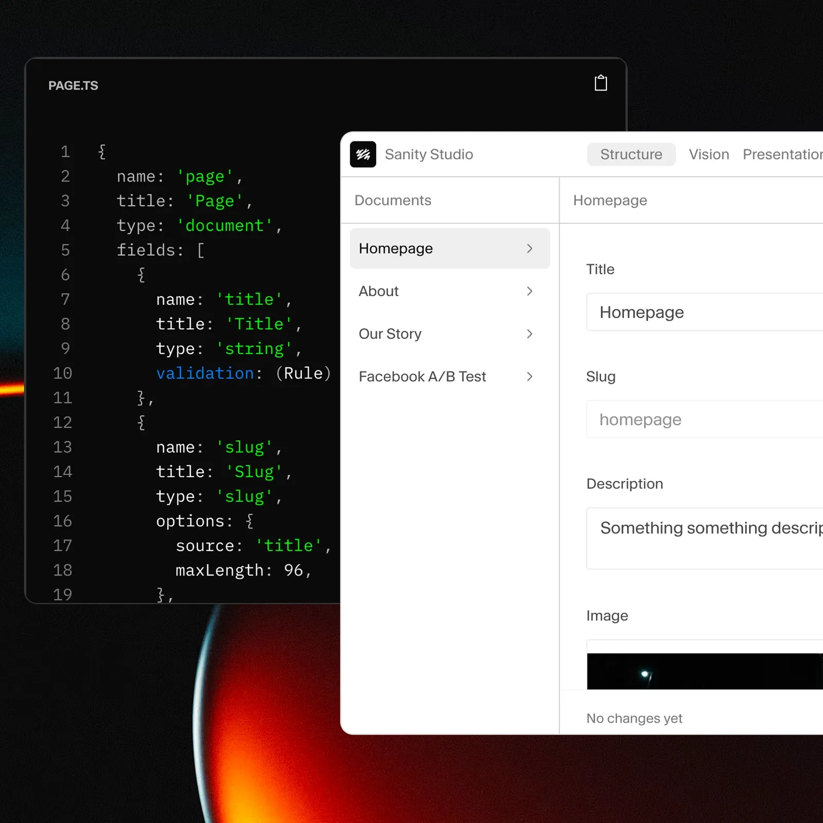 Mockup editoru redakčního systému, ve kterém se spravuje obsah webu